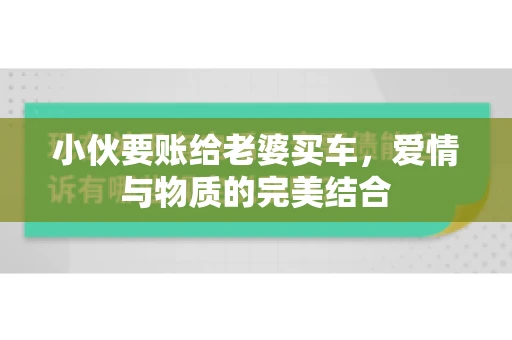 小伙要账给老婆买车，爱情与物质的完美结合